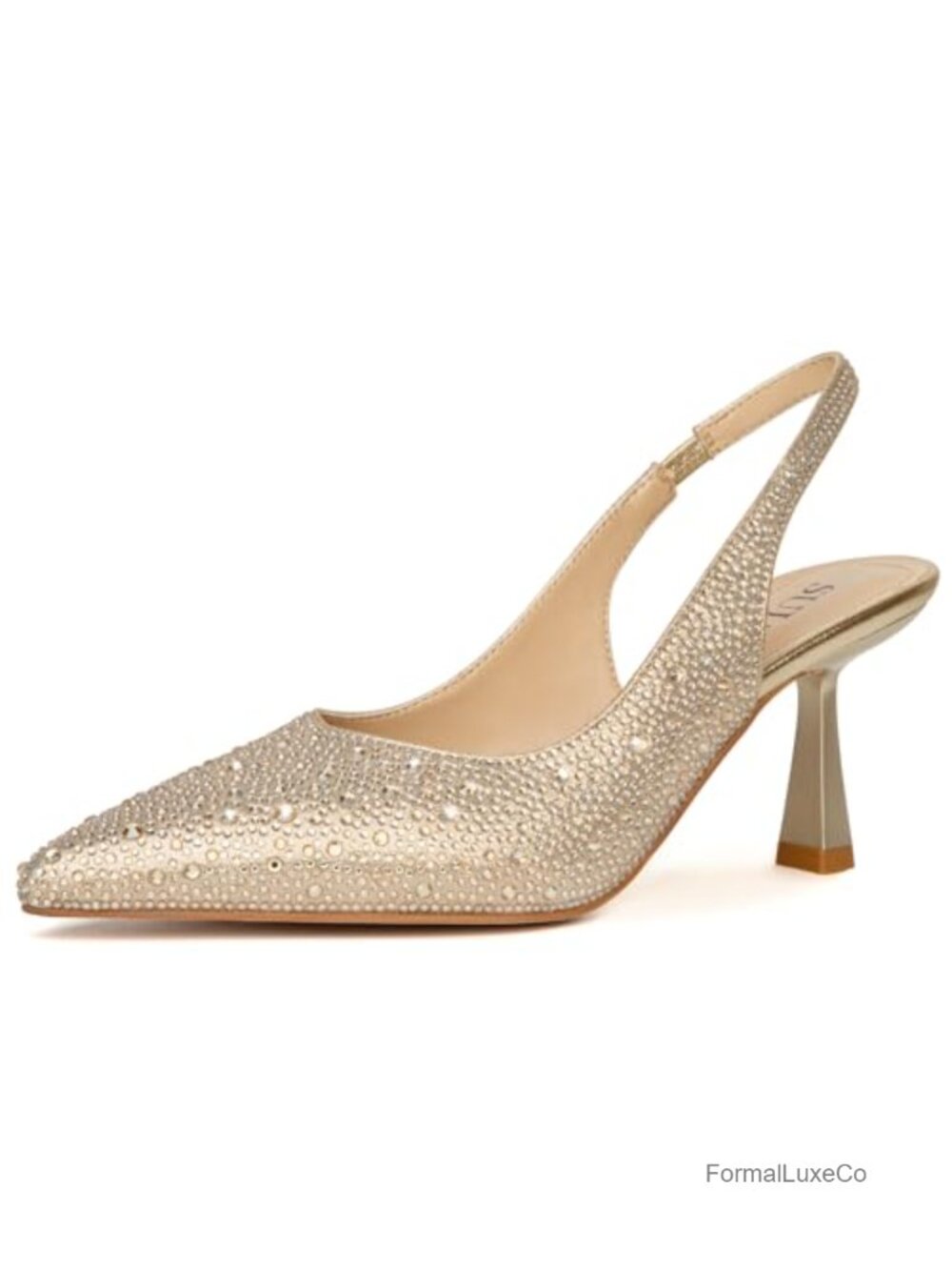 Women Slingback Kitten Heel Pumps Lace Mesh Rhinestone Bridal Wedding Heels